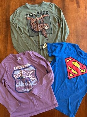 Graphic Tee Lot Boys Size 5/6, 6, 6/7 Sloth Moose Superman Play Clothes Bundle
